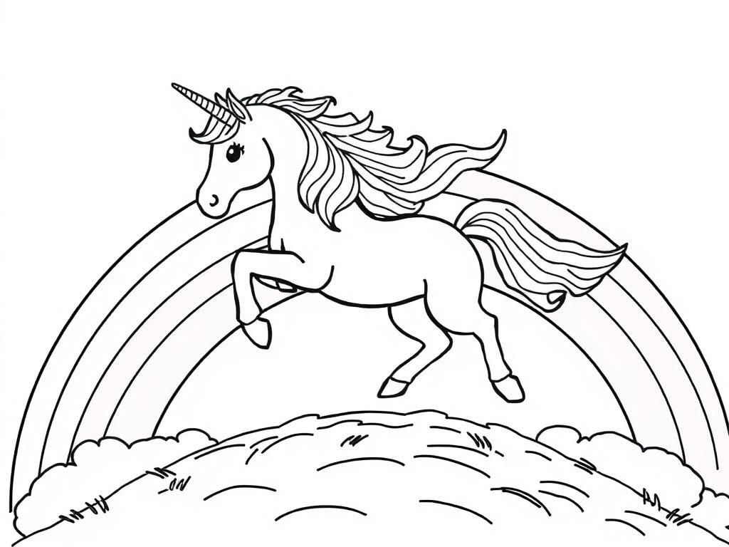 unicorn jumping over a rainbow - Free Printable Coloring Page