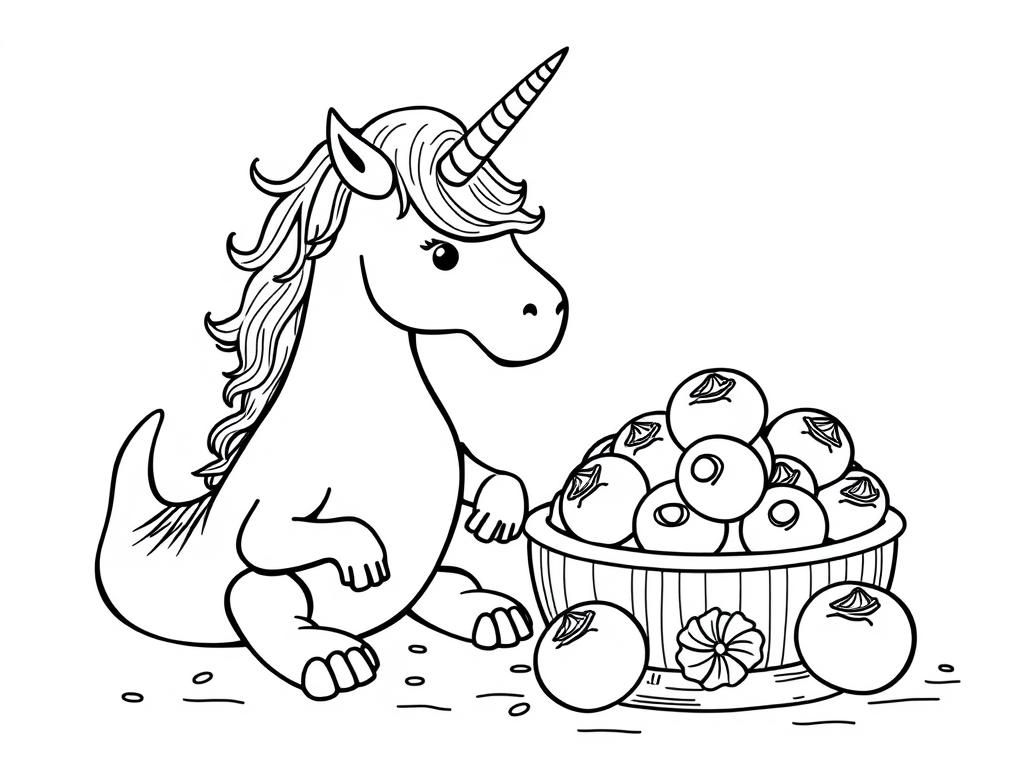 Unicorn with Apples Coloring Page