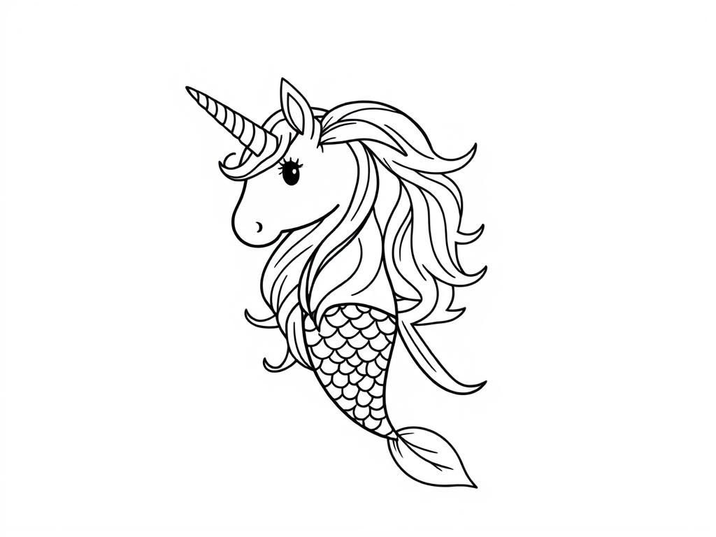Mermaid Unicorn Coloring Page