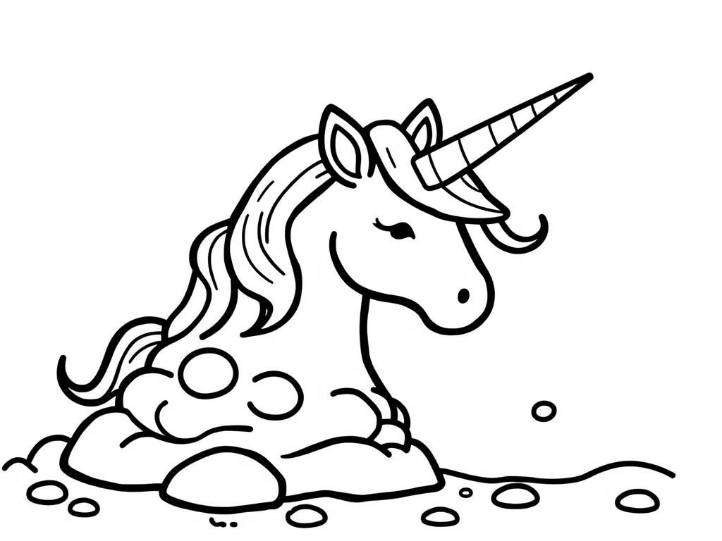 Unicorn Sitting on a Rock Coloring Page
