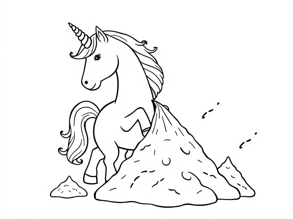 Unicorn by Sand Pile Coloring Page
