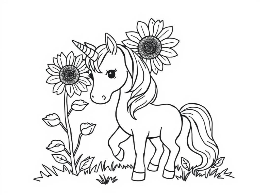 Preview of unicorn with a sunflower in a garden