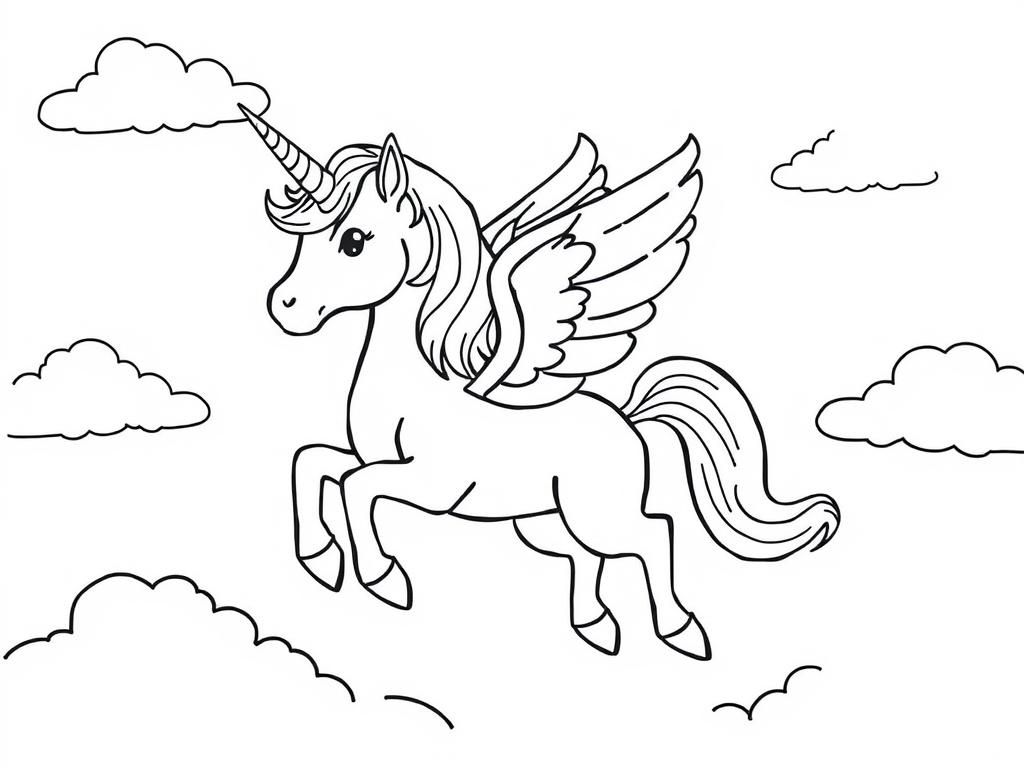 Winged Unicorn Coloring Page
