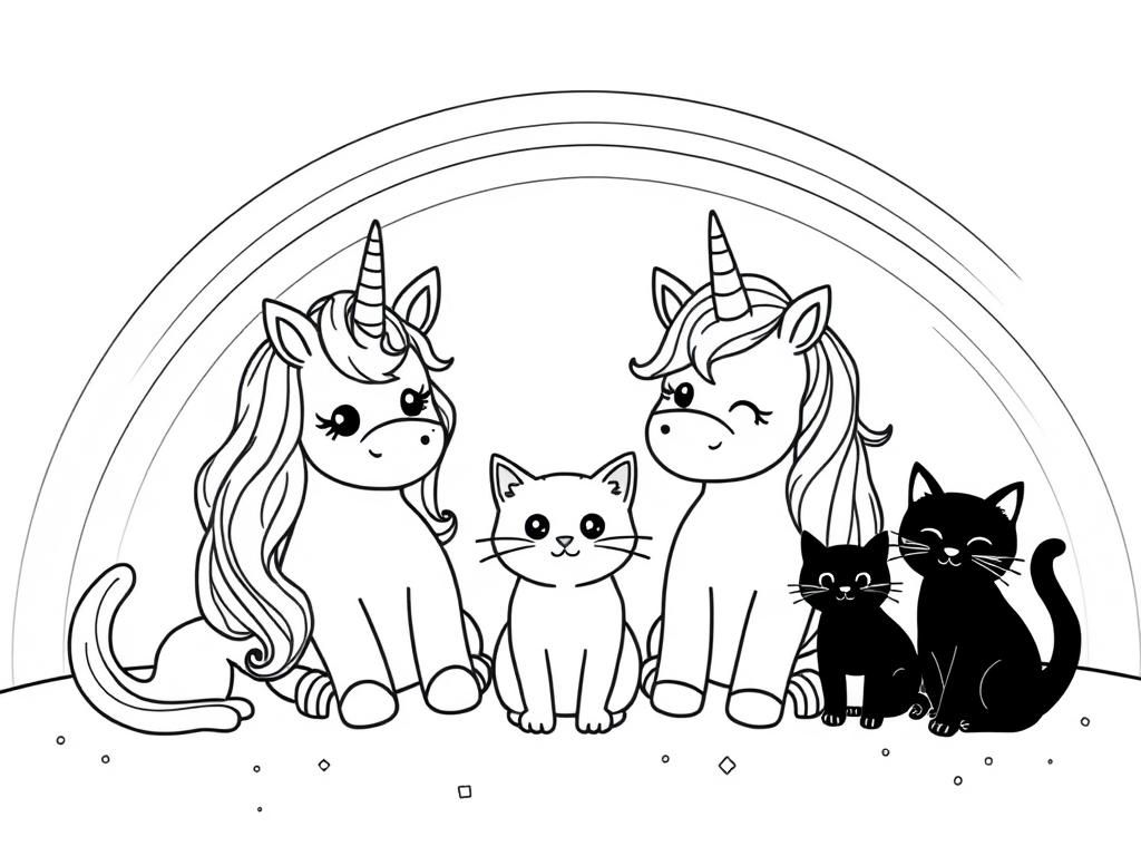 Preview of unicorns hanging out with cats with rainbows in the background