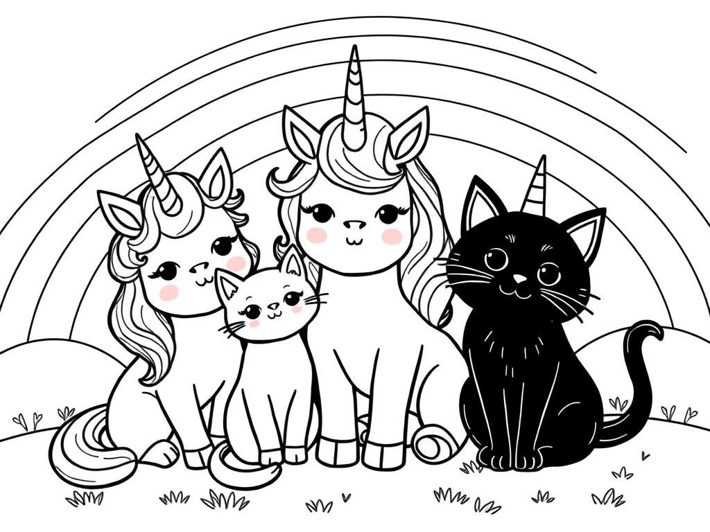 Unicorn and Cat Coloring Page - Fantasy Friends