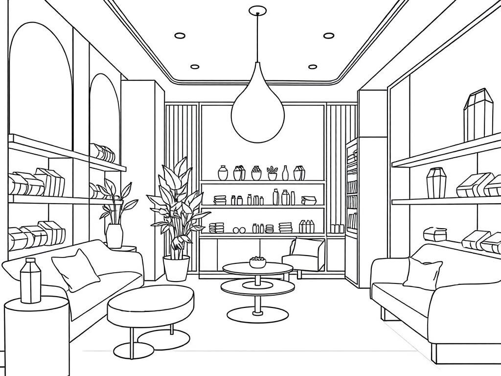 Moderne woonkamer kleurplaat