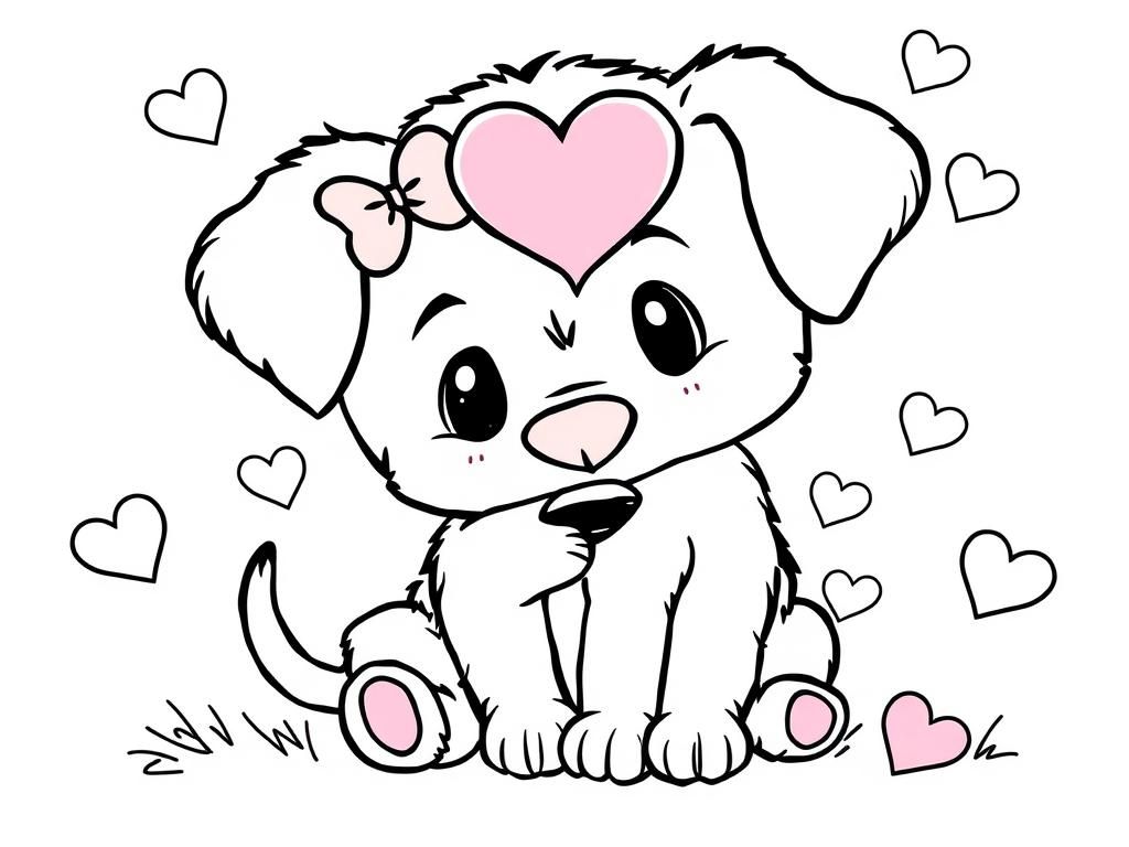 Valentine romantic puppy - Valentines Day Coloring Page