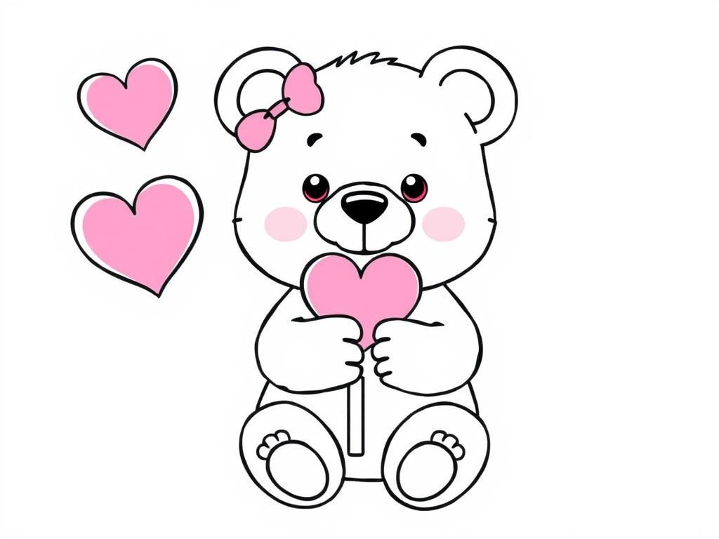 Valentines Day coloring page featuring an adorable bear holding a heart-shaped lollipop. - Valentines Day Coloring Page