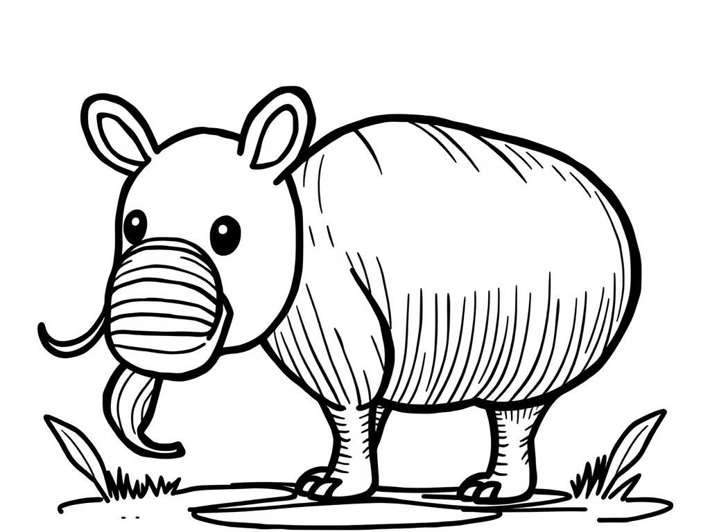 Coloring Page of a Cute Hippopotamus