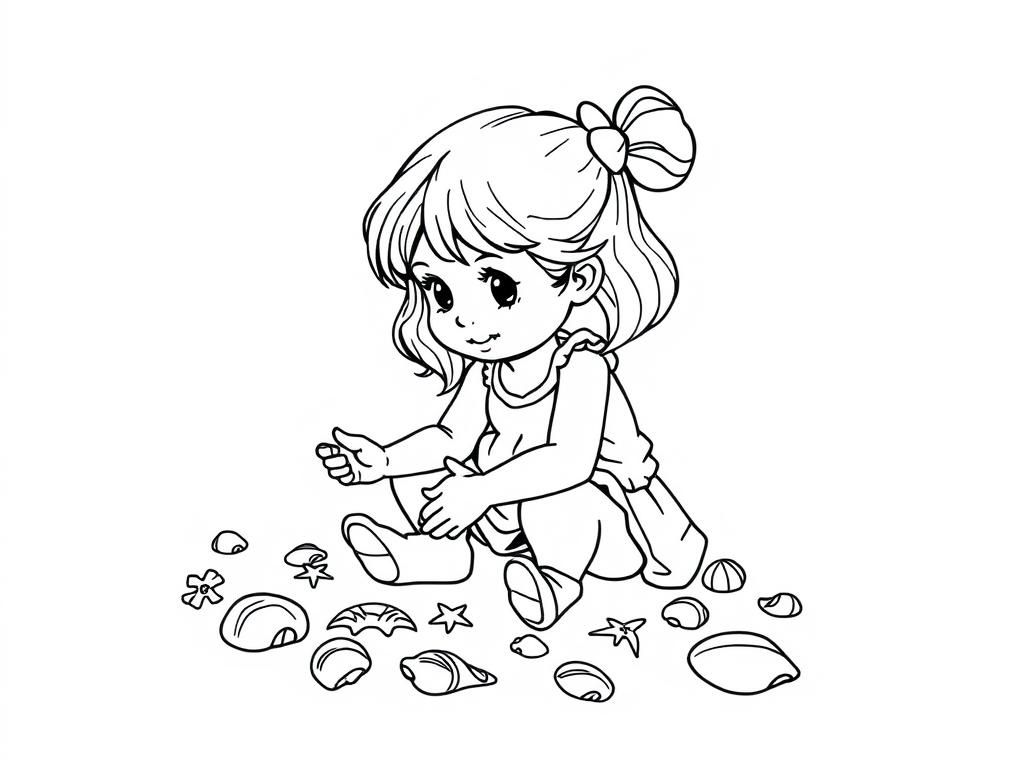 Seashells and Starfish Beach Coloring Page