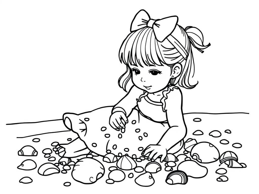 Girl Playing on Beach Coloring Page