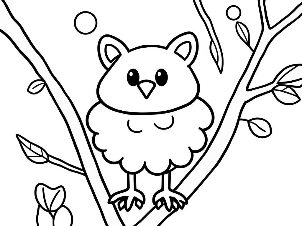 Cute Owl on a Tree Branch Coloring Page