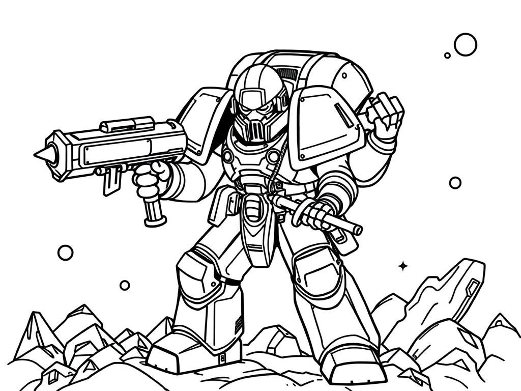 Warhammer 40000, space marines - Free Printable Coloring Page