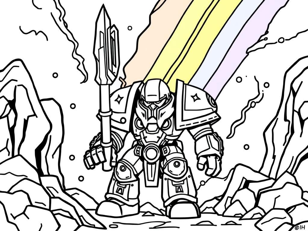 warhammer 40k with rainbow - Free Printable Coloring Page
