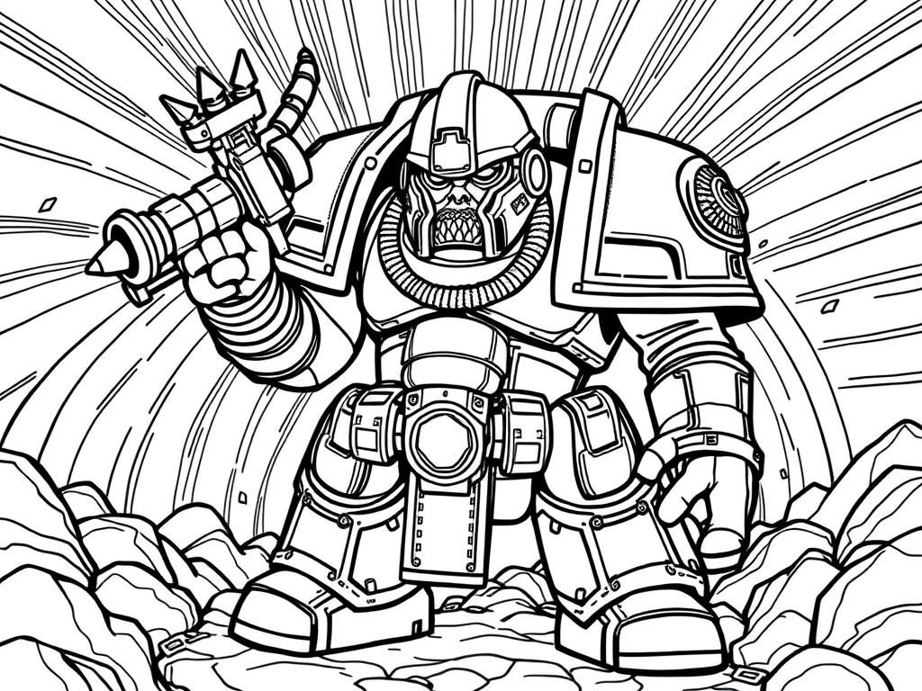 warhammer 40k with rainbows line art - Free Printable Coloring Page