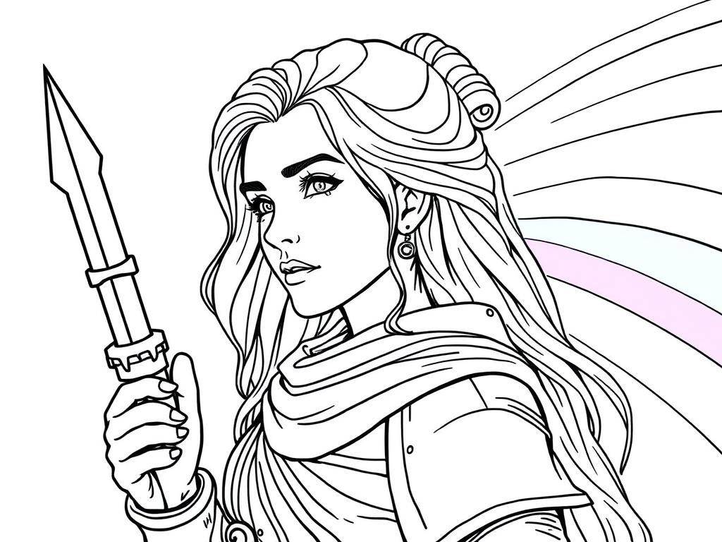 warhammer 40k woman with a rainbow - Free Printable Coloring Page