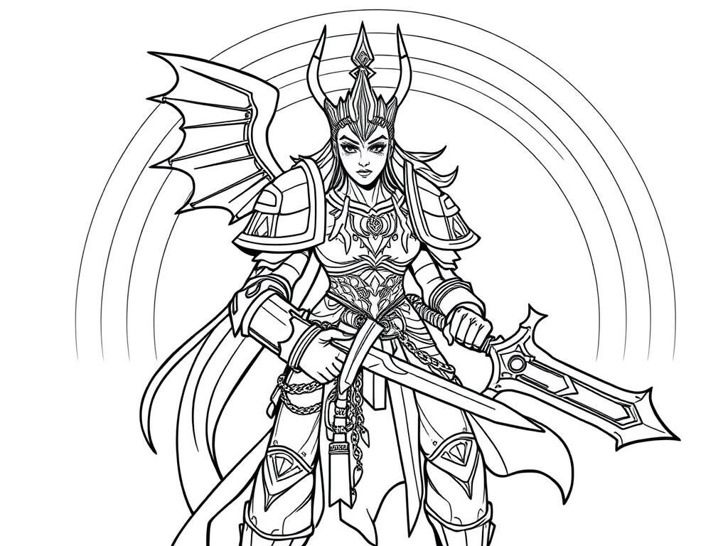 warhammer sister of battle with a rainbow in the background - Free Printable Coloring Page