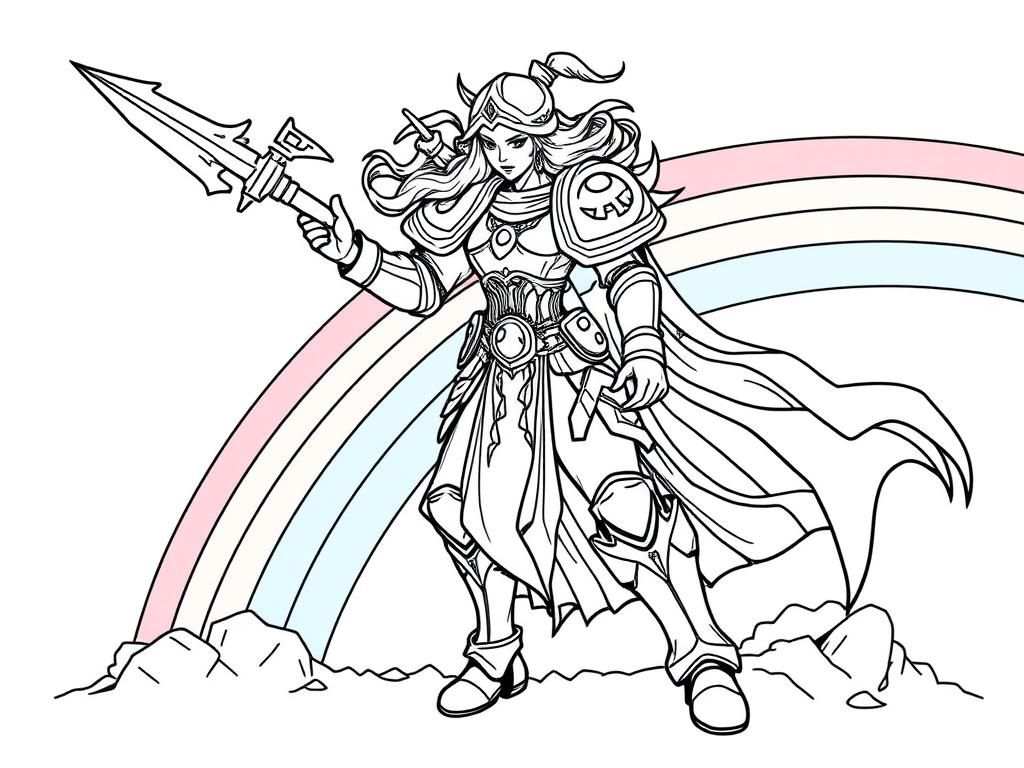 warhammer sister of battle with rainbows line art - Free Printable Coloring Page