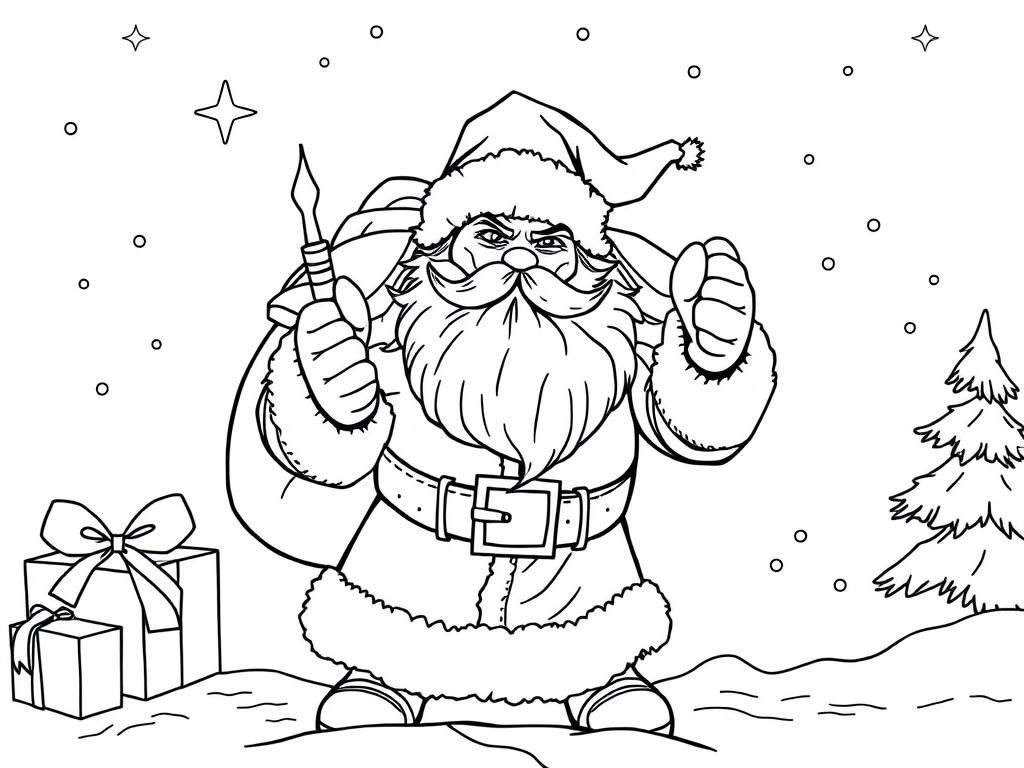 Santa Claus with Paintbrush Coloring Page