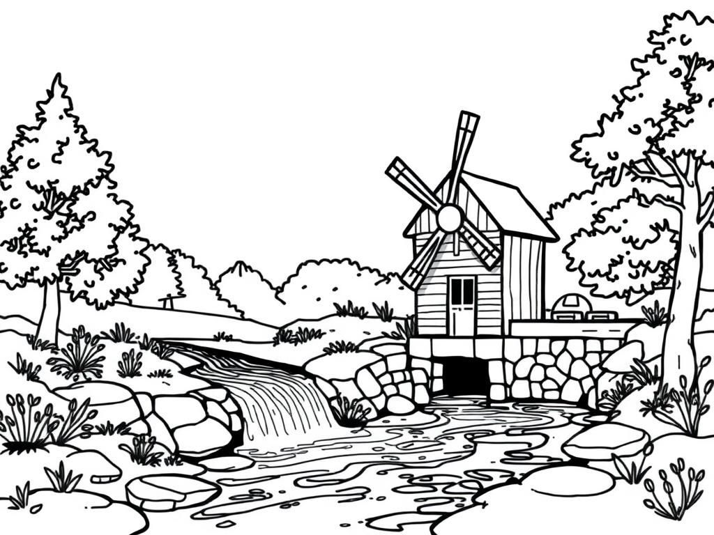 Preview of water mill next to river