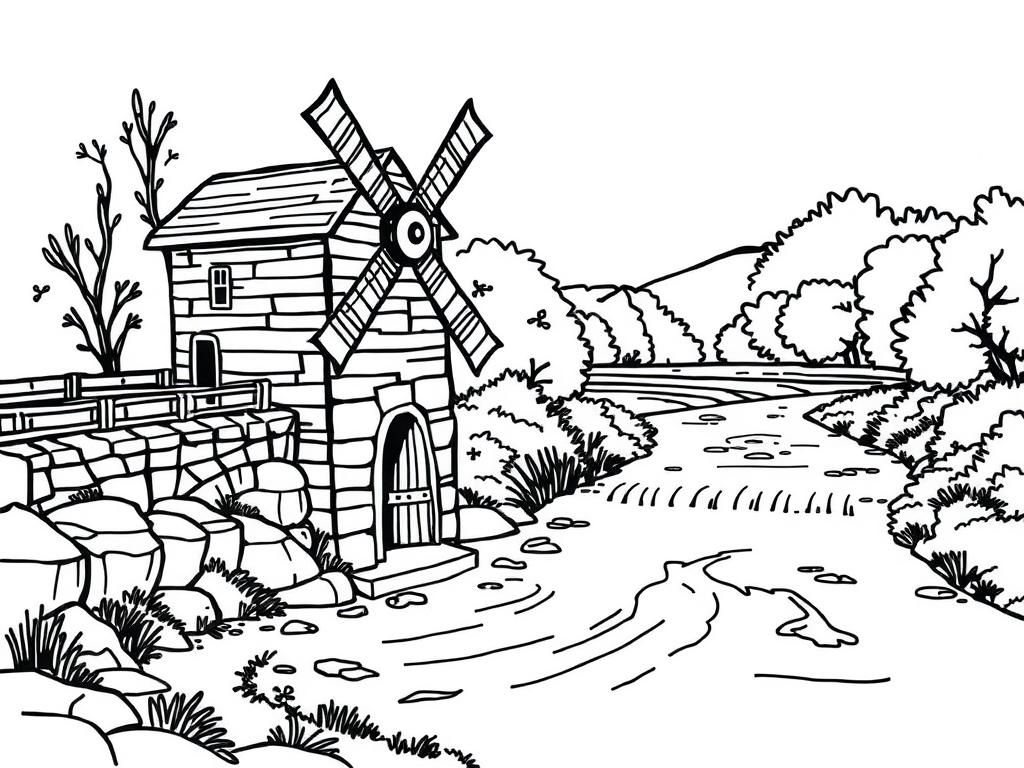 Preview of water mill next to river