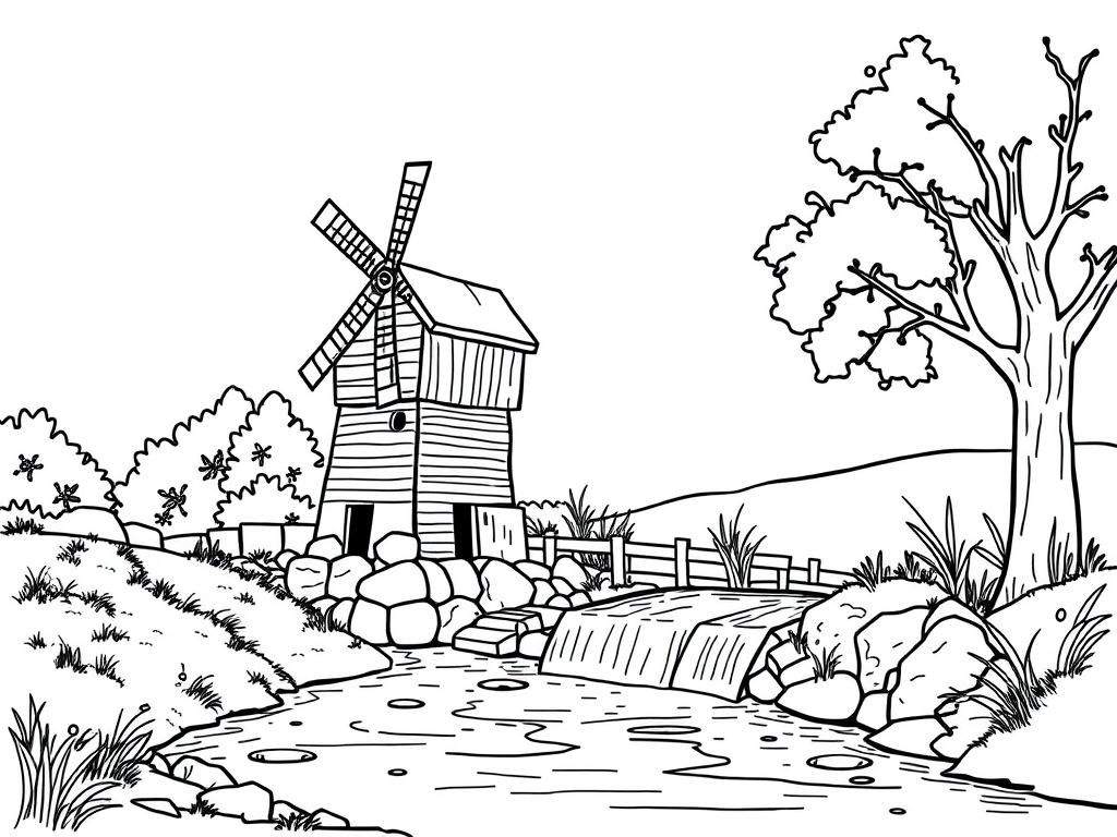 Preview of water mill next to river