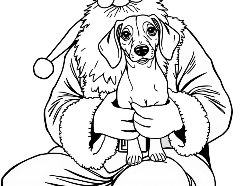 Santa with Dachshund Dog Coloring Page