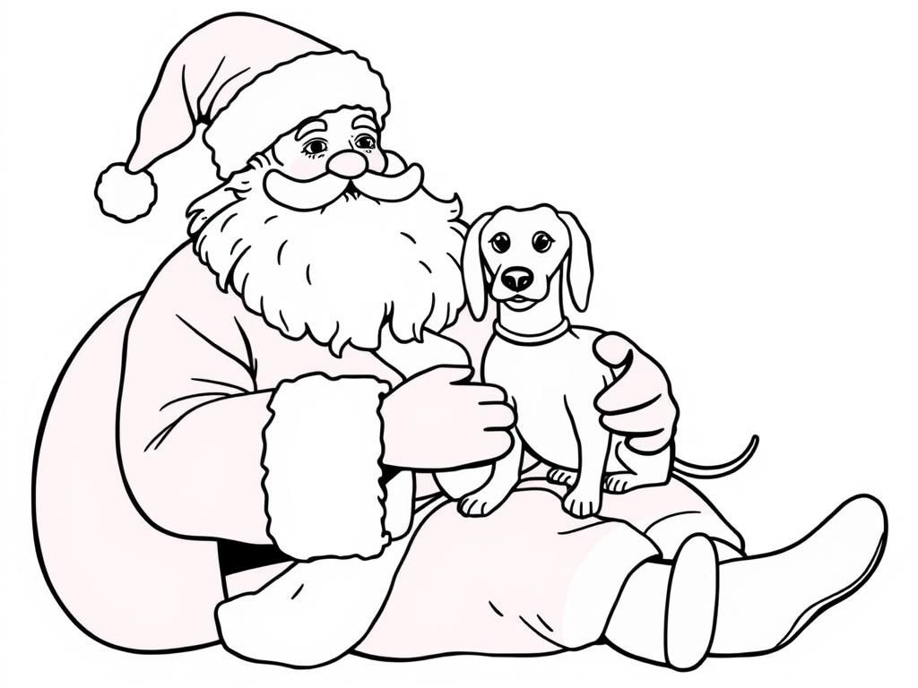 Santa Claus with Dog Christmas Coloring Page
