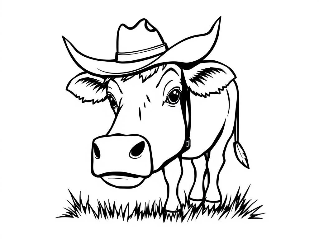 Cow Wearing a Cowboy Hat Coloring Page