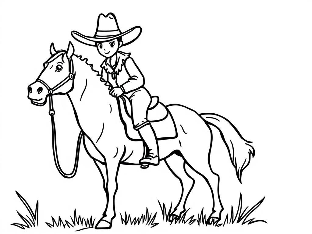 Horse Riding Coloring Page: A Classic Western Scene