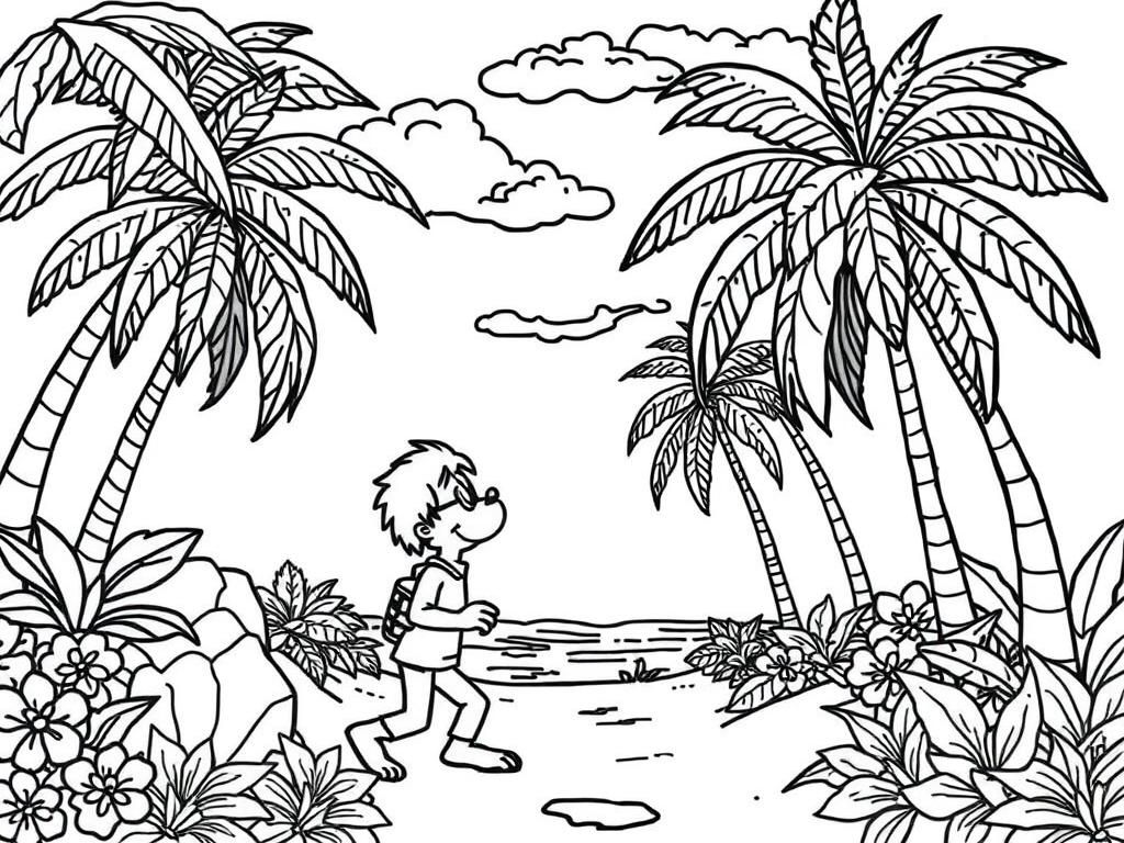 Tropical Beach Boy Coloring Page