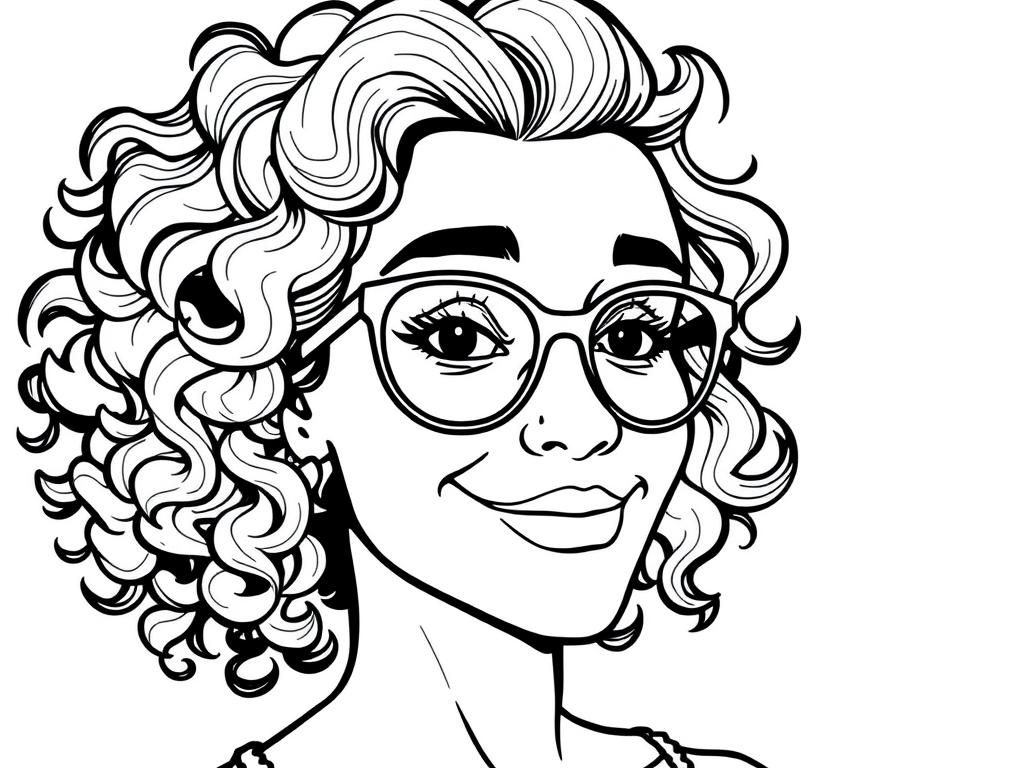 Smiling Woman with Glasses Coloring Page