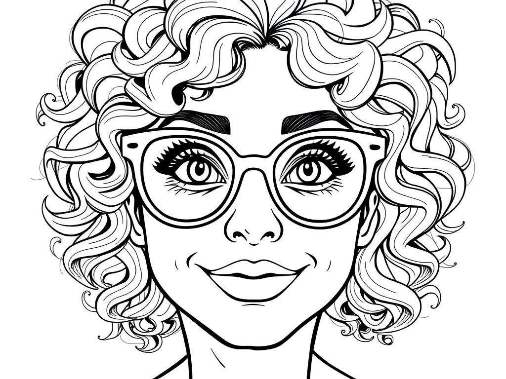 Woman with Glasses Coloring Page