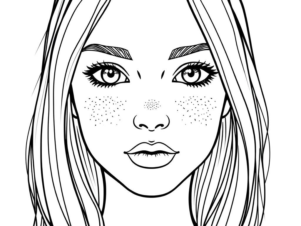 Girl with Freckles Coloring Page