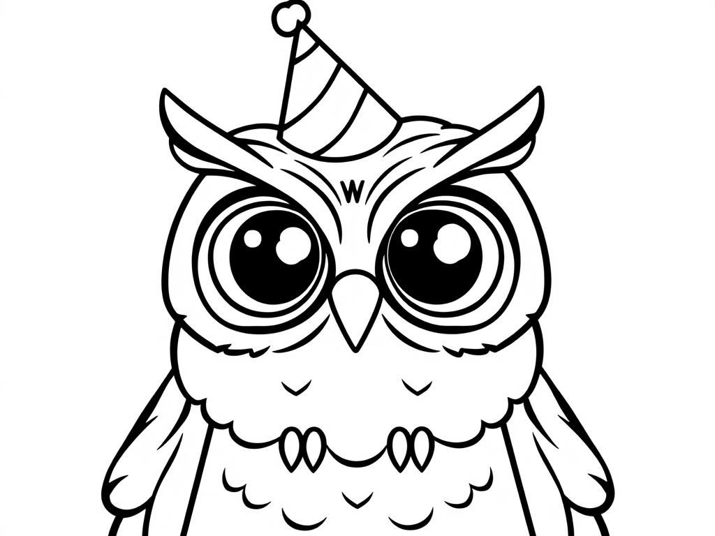 Wide-eyed owl with party hat