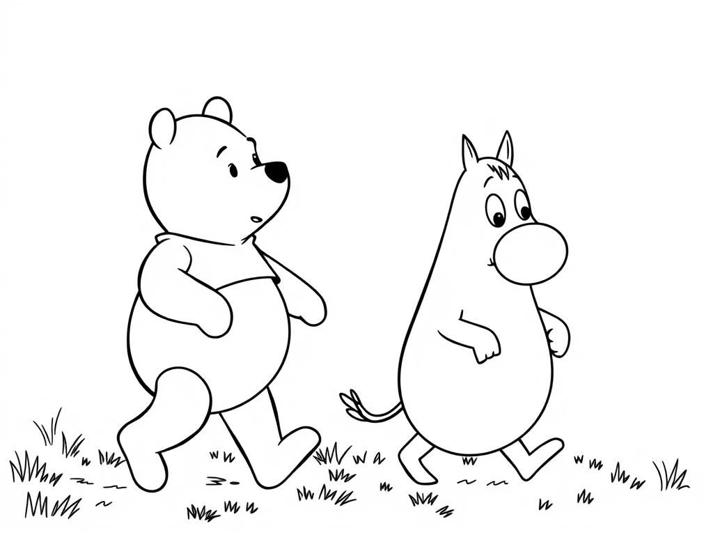 Preview of Winnie the Pooh and the Moomin walking by hand