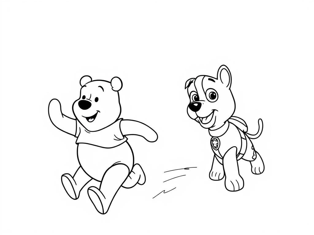 Winnie the Pooh running away from Paw Patrol