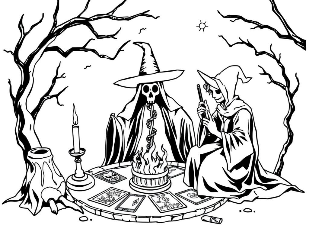 Preview of Witchcraft scene with couldron and tarot cards