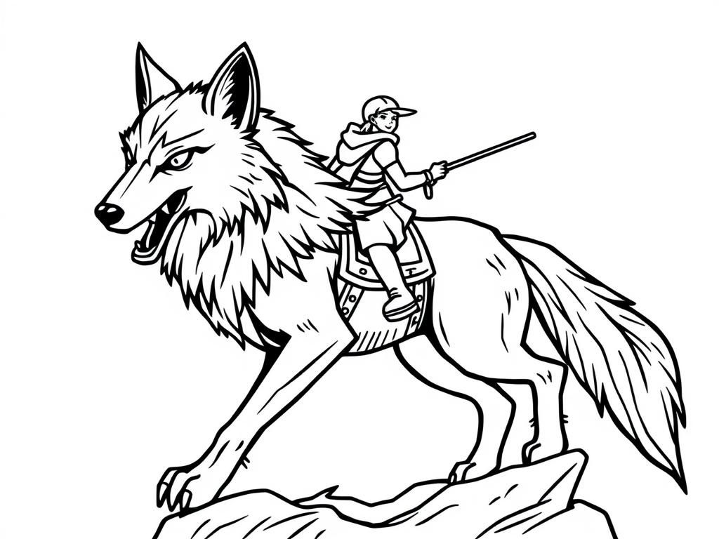 Boy Riding Wolf Coloring Page
