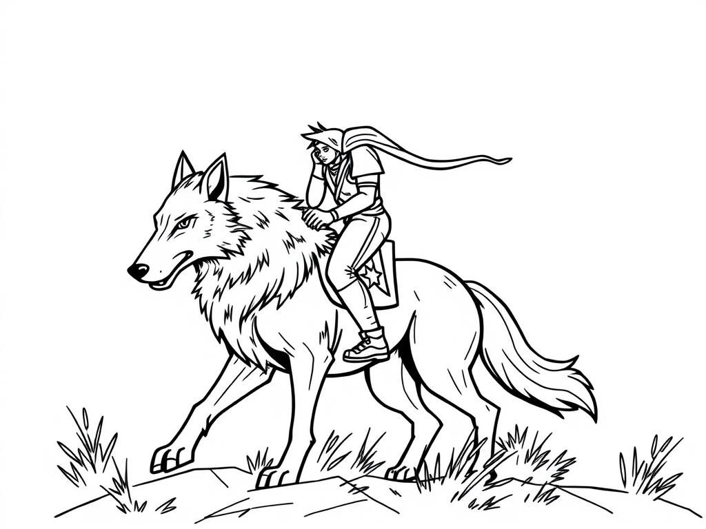 Girl Riding Wolf Coloring Page