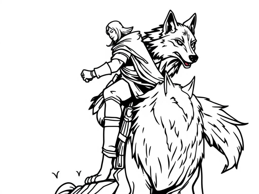 Wolf Rider Fantasy Coloring Page