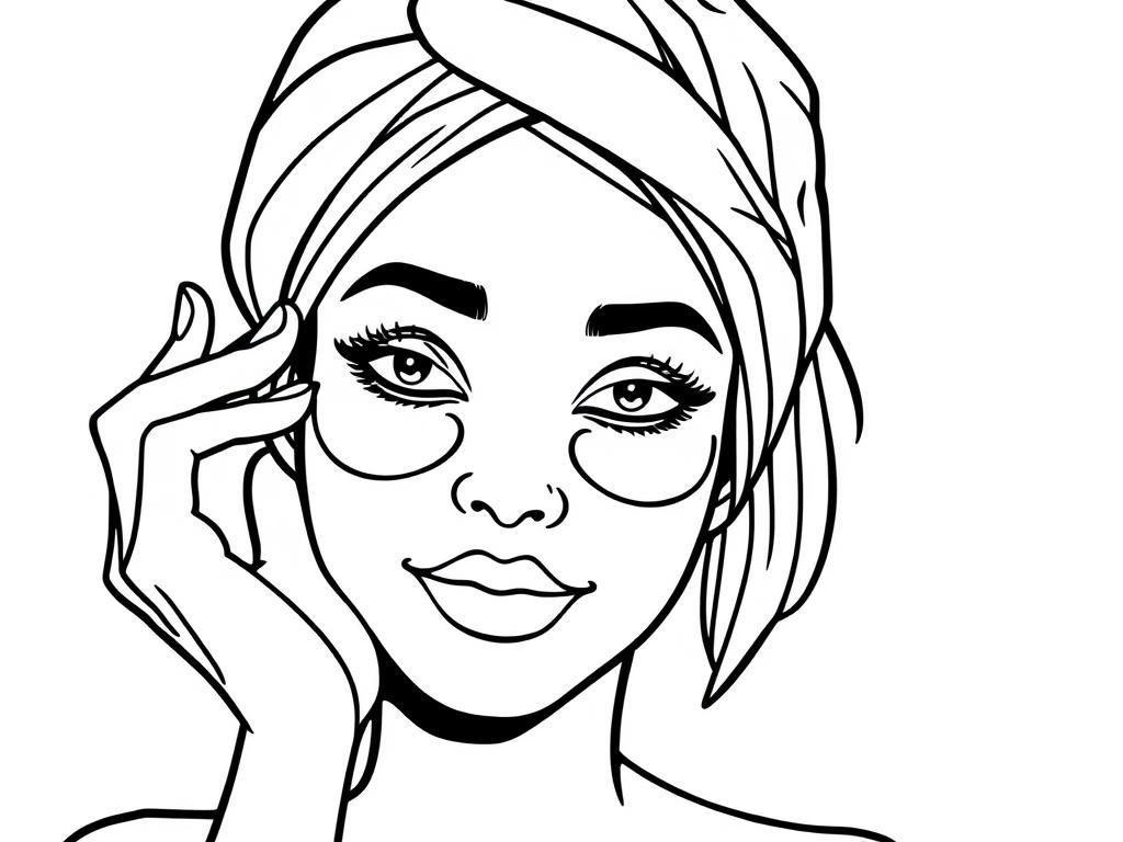 Relaxed Woman with Eye Patches Coloring Page