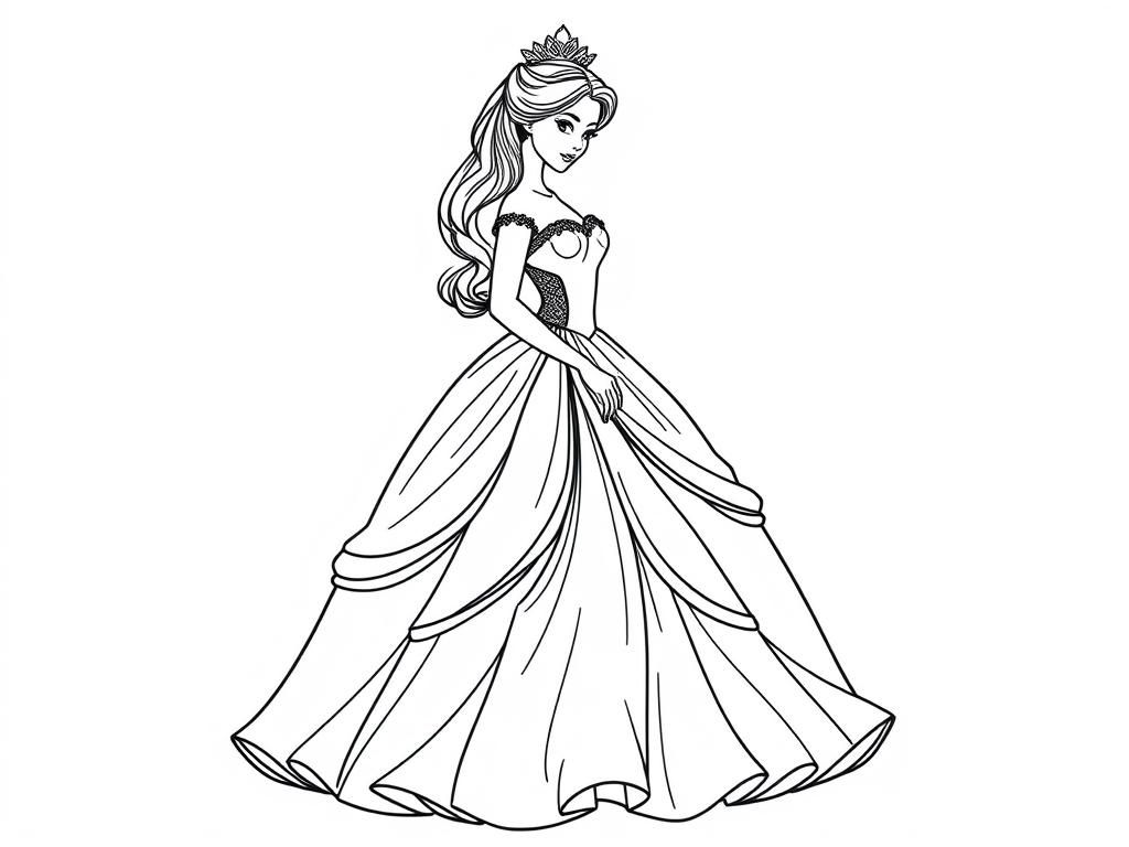Princess in Ball Gown Coloring Page