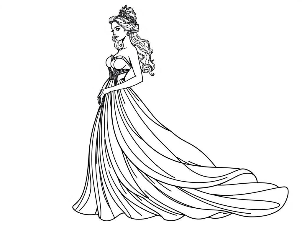 Princess in a Long Gown Coloring Page