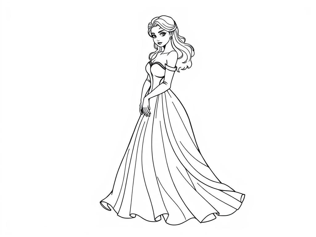 Princess in a Beautiful Gown Coloring Page