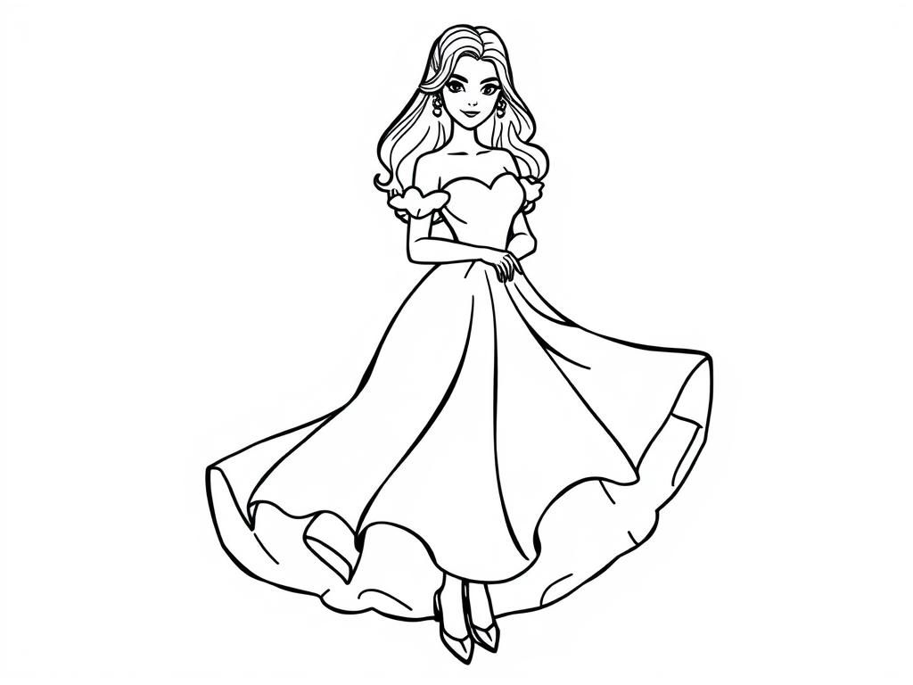 Princess in Ball Gown Coloring Page
