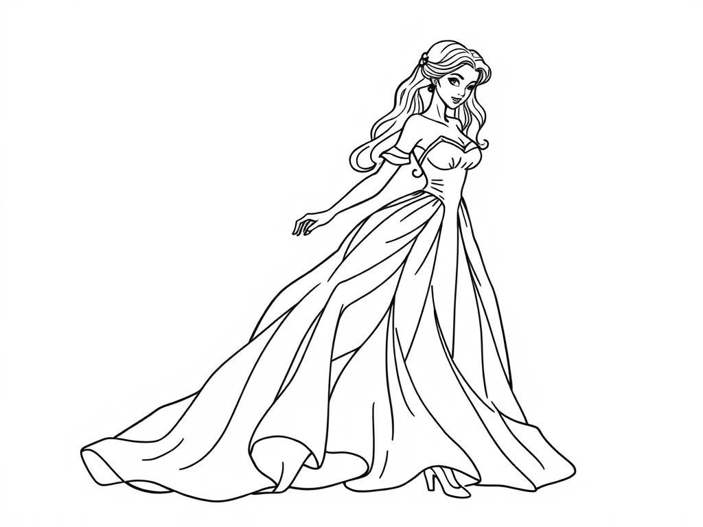 Princess in Ball Gown Coloring Page
