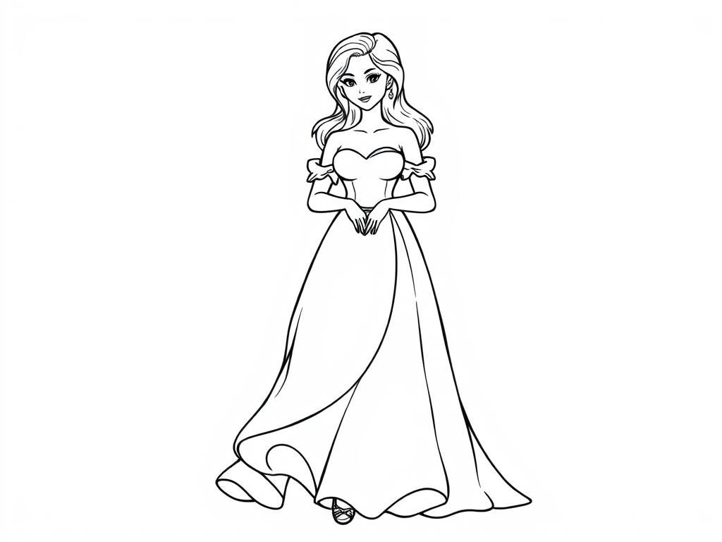 Princess in Elegant Dress Coloring Page