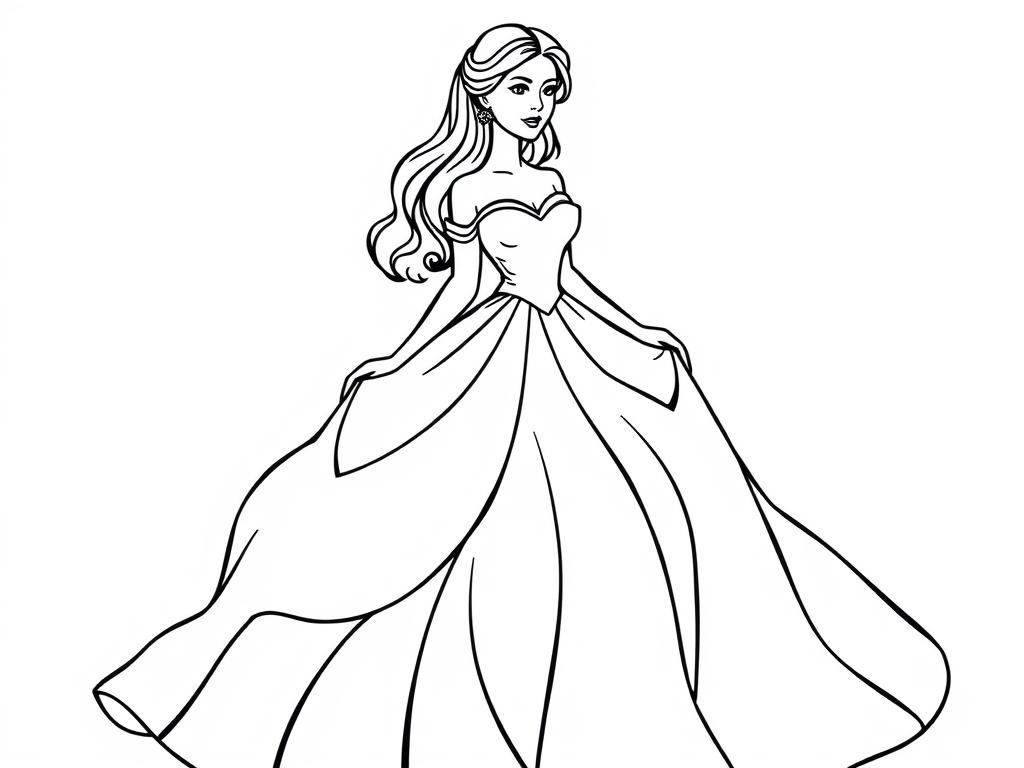 Princess in Ball Gown Coloring Page