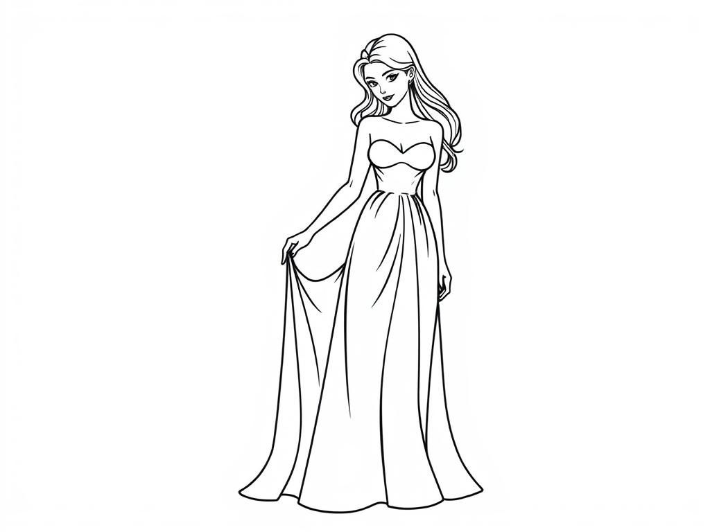 Princess in a Long Dress Coloring Page